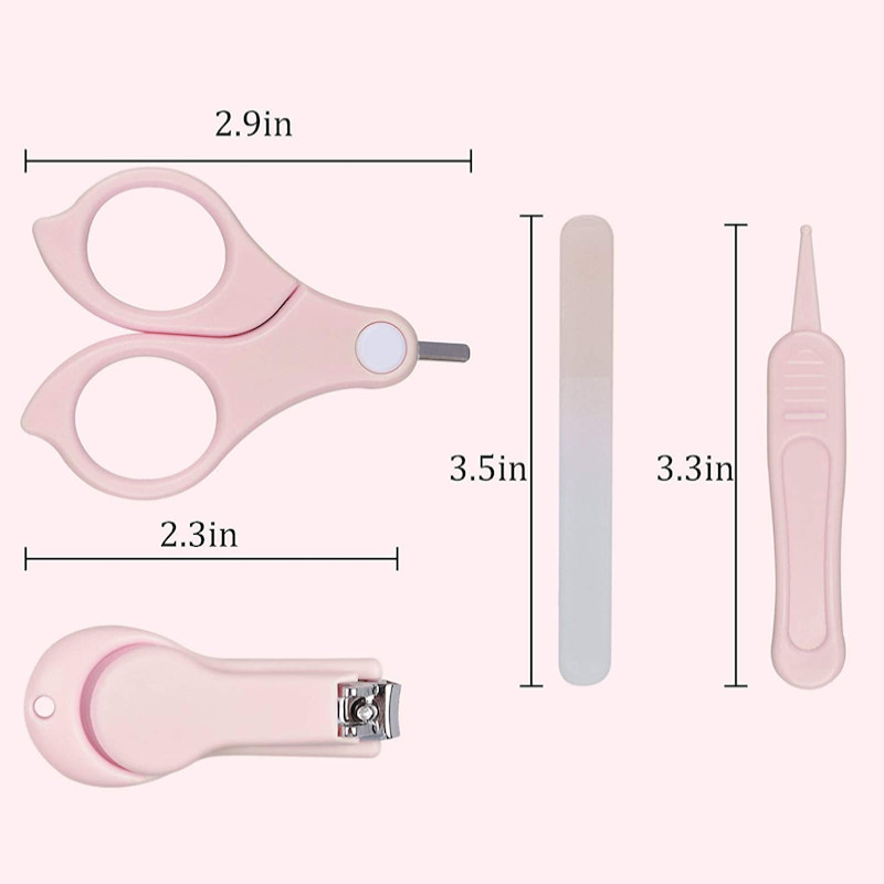 High Quality Baby Manicure Pedicure Kit Nail Clipper Scissor Tweezer Nail File Bear Nasal Aspirator Set for Newborn Infant Toddler PINK
